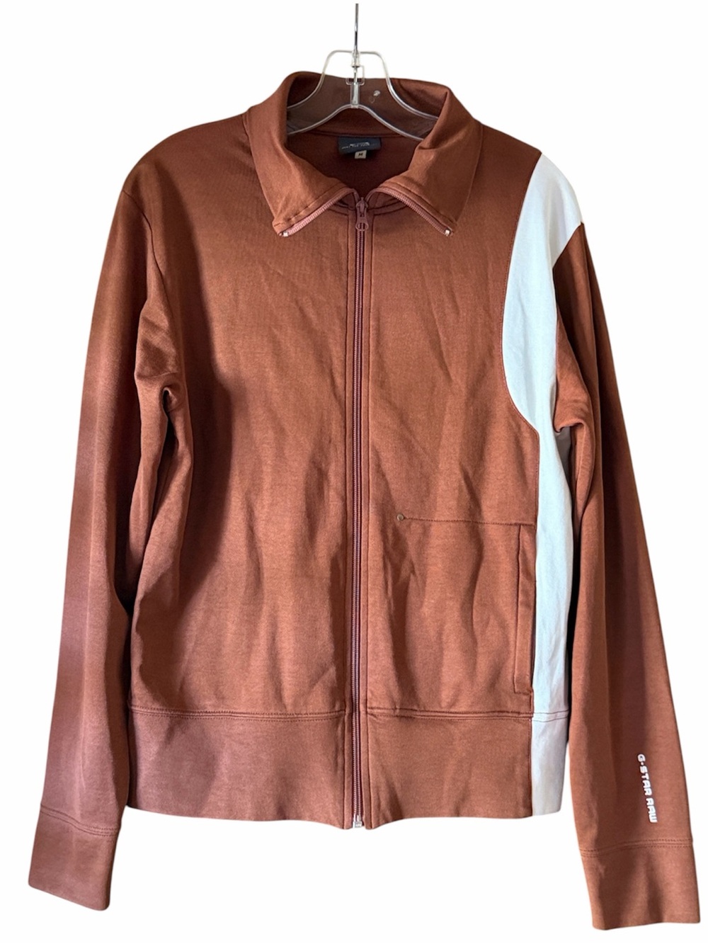 G-Star RAW Men’s Asymmetric Colorblock Full-Zip Track Jacket - Brown / White -M